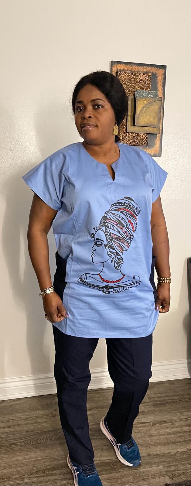 Blue Short Sleeve African Print Shirt and Pants